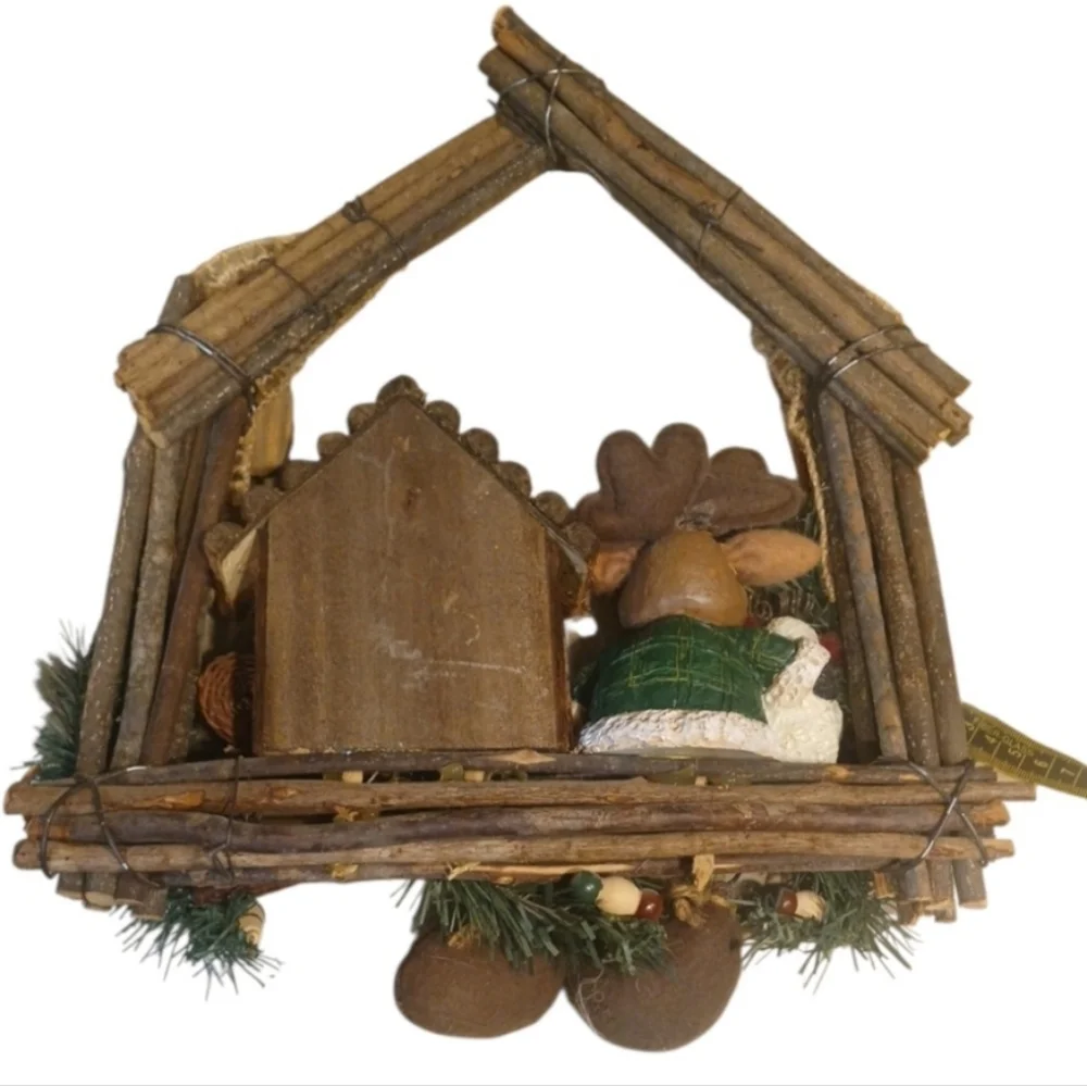 Rustic Cabin Wreath with Reindeer And Snowman